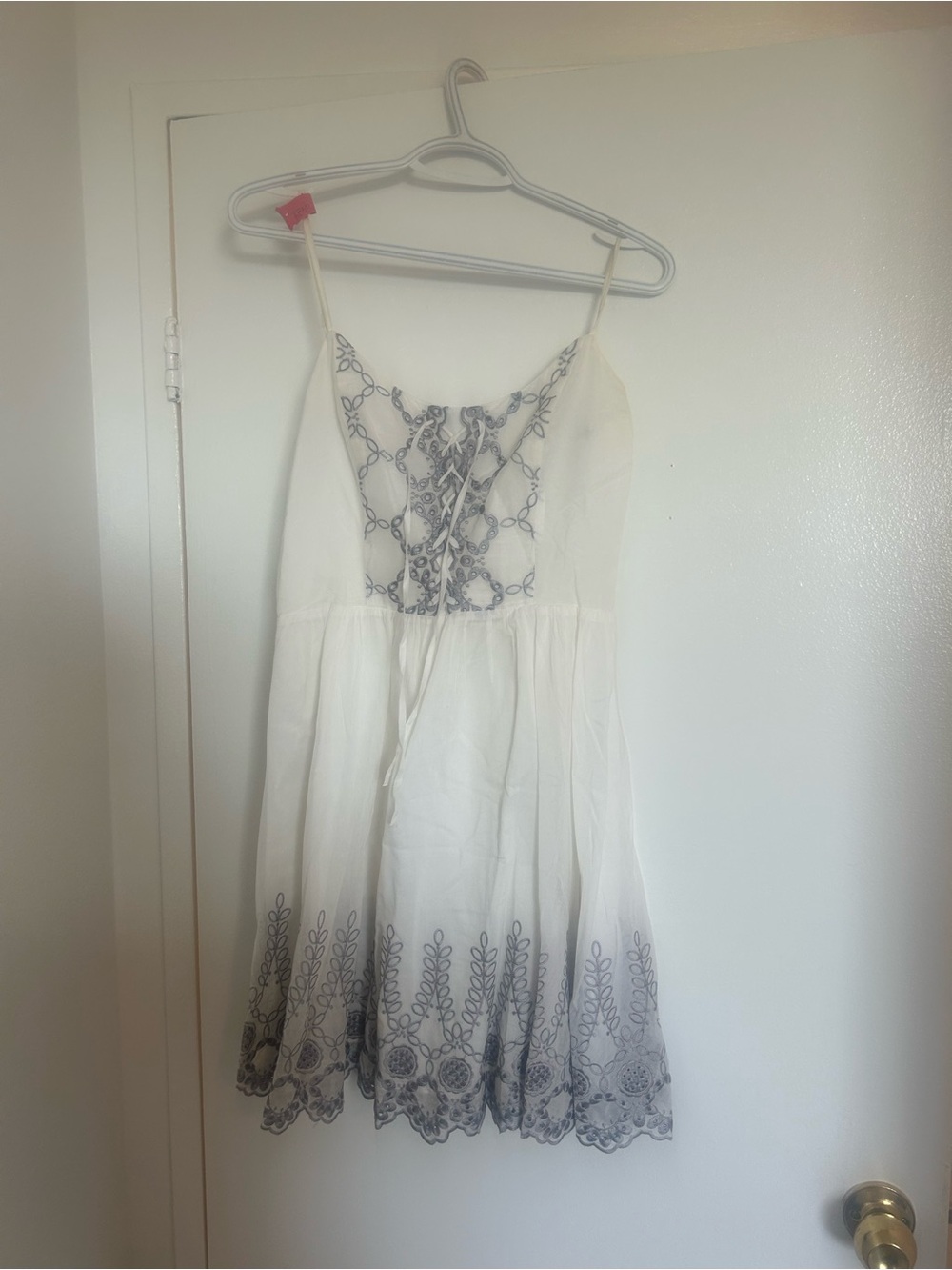 Guess White Mini Sundress with Navy Embroidery